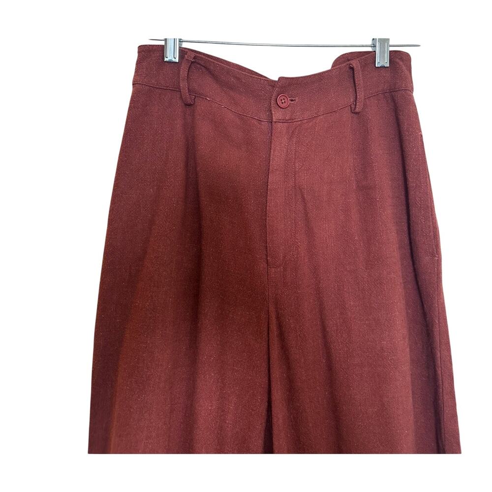 7115 by Szeki Linen Cotton Wide Leg Cropped Pants Rust Red Size M - Picture 3 of 8
